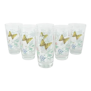 Vintage Lenox Butterfly Meadow Glass Tumblers or Hiballs - 6 Pieces
