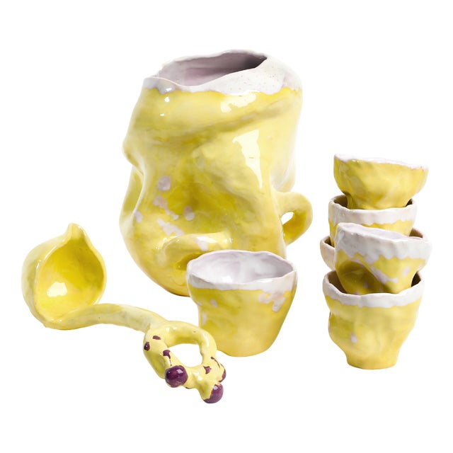 Punch Set Flora #2 in Yellow by Constanza Almazàn Carrasco, Set of 8 For Sale
