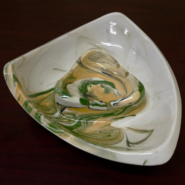Large 1960s Mid-Century Modern Hand-Painted Swirl Ceramic Ashtray For Sale - Image 9 of 12