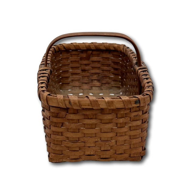 Outstanding Small Size Antique New England American Hand Woven Ash Wood Splint Egg Gathering Basket For Sale - Image 14 of 18