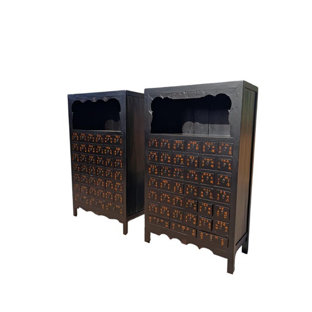 Chinese Pair of Authentic Antique Chinese Apothecary Medicine Cabinets, Circa 1846 For Sale - Image 3 of 7