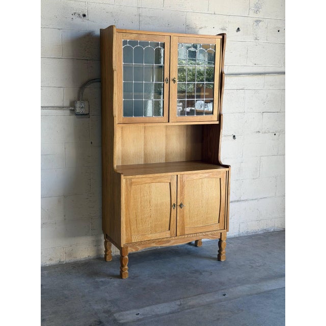 Vintage Oak Hutch Cabinet With Glass Door Denmark 1970s For Sale - Image 4 of 10