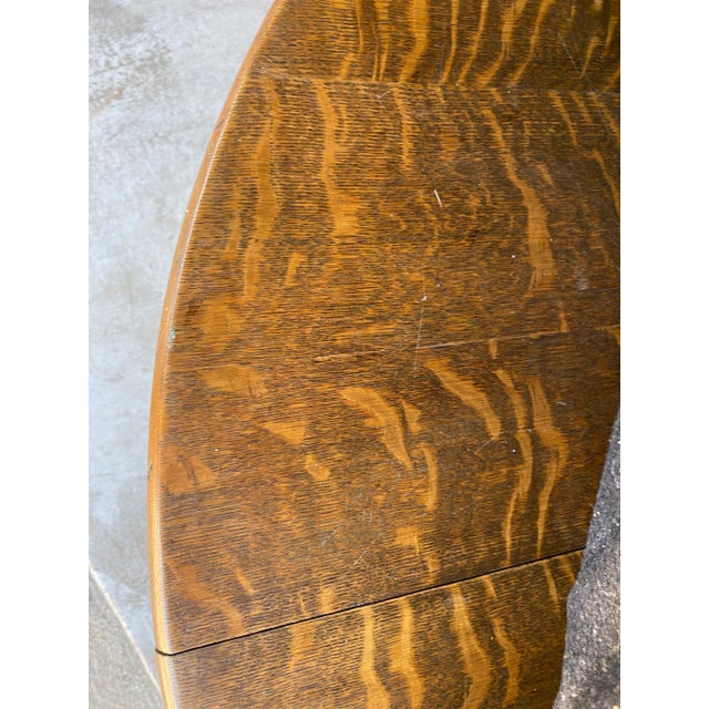 Rustic Antique Stickley Style Yellow Painted Quarter-Sawn Oak Round Dining Table With Claw Feet For Sale - Image 3 of 8