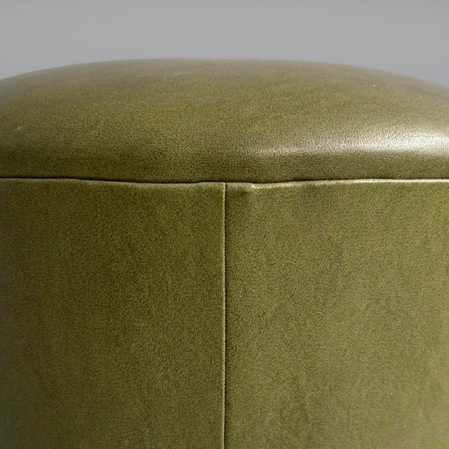 Italian Modern Green Faux Leather Pouf, 1970s, Set of 3 For Sale - Image 16 of 18