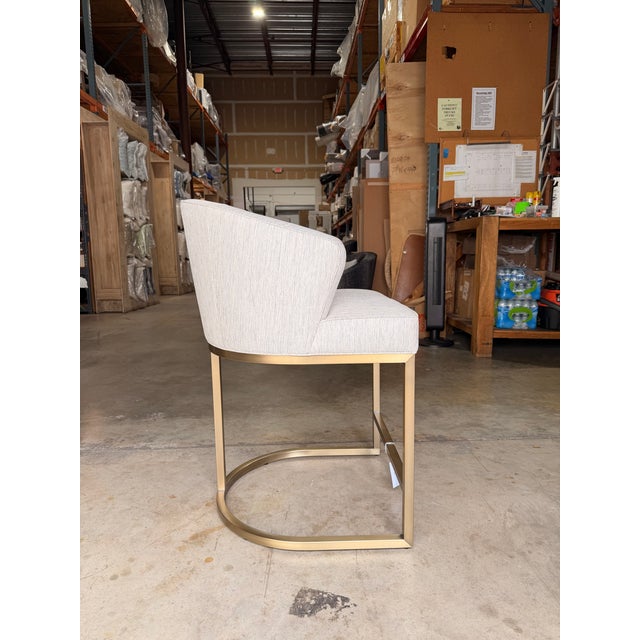 Contemporary Vanguard Ivory Counter Stool With Brass Legs For Sale - Image 3 of 6