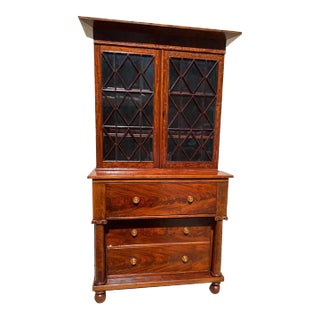 Antique Flame Mahogany Secretary with Bookcase, Early 20th Cenury For Sale