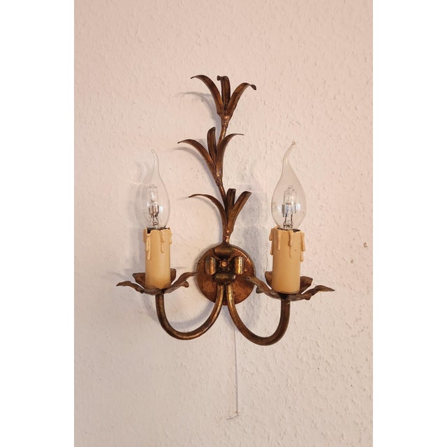 Italian Floral Hand-Forged Gilded Florentine Wall Lamp, 1950s For Sale - Image 13 of 18