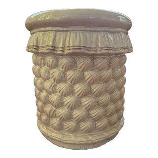 Mid Century Glazed Terracotta Italian Shell Garden Stool For Sale