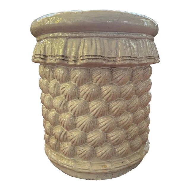 Mid Century Glazed Terracotta Italian Shell Garden Stool For Sale
