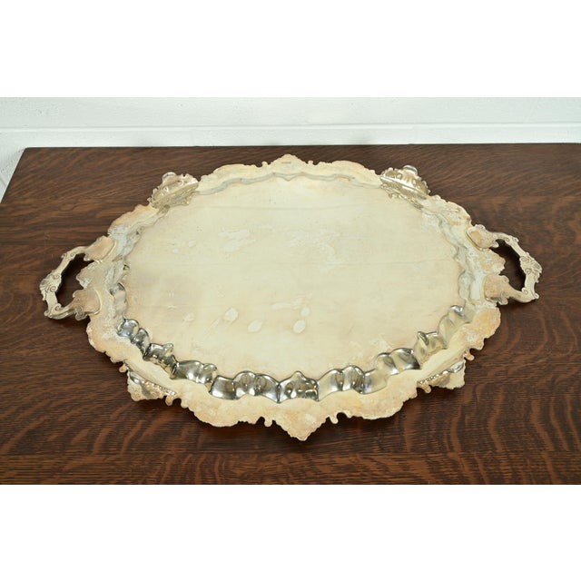 Tiffany & Co. Style Antique Victorian Repoussé Silverplate Serving Tray For Sale - Image 9 of 12