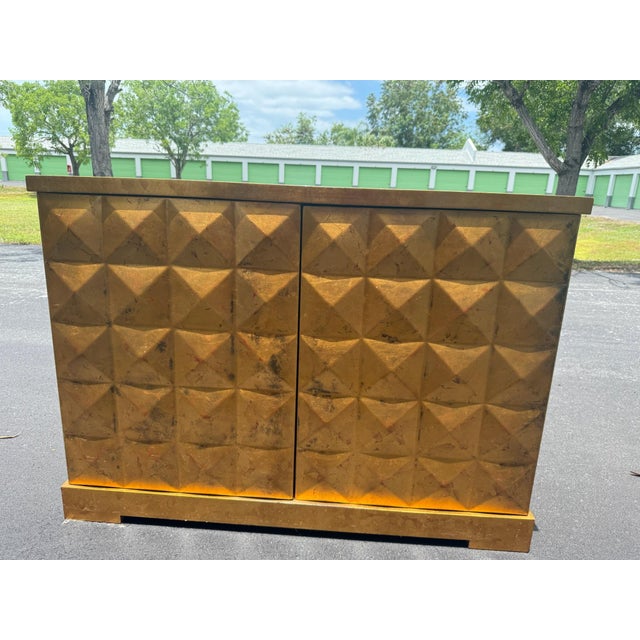 1970s Barbara Barry for Baker Mid Century Diamond Gold Leaf Cabinet Credenza, Attributed For Sale In Naples, FL - Image 6 of 12