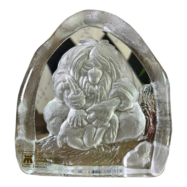 Magnor Norway Glass Troll Paperweight, Scandinavian Art Glass Vintage For Sale