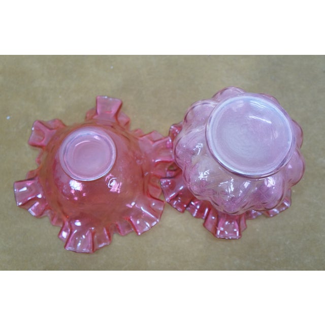 Late 20th Century Cranberry Art Glass Ruffled Pitchers Decanters Vase Bowl Compote Fenton - Set of 6 For Sale - Image 12 of 18