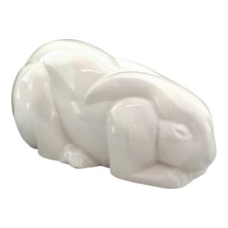 1980s Mikasa Art Deco Style White Porcelain Bunny Rabbit Table Sculpture by Larry Laslo - Labeled For Sale