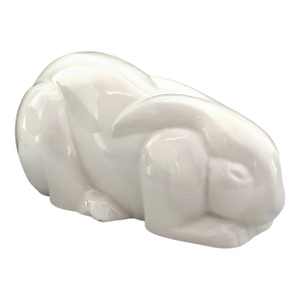 1980s Mikasa Art Deco Style White Porcelain Bunny Rabbit Table Sculpture by Larry Laslo - Labeled