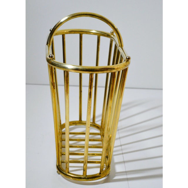 Mid-Century Modern MCM Brass Oval Spindle Magazine Rack Holder For Sale - Image 3 of 7