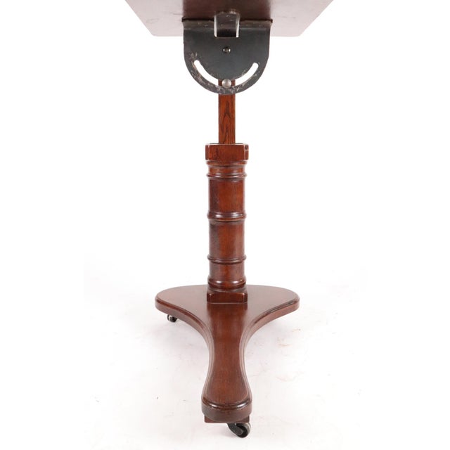 Brown Mid 20th Century Victorian Tilt Top English Oak Reading Table on Casters For Sale - Image 8 of 8