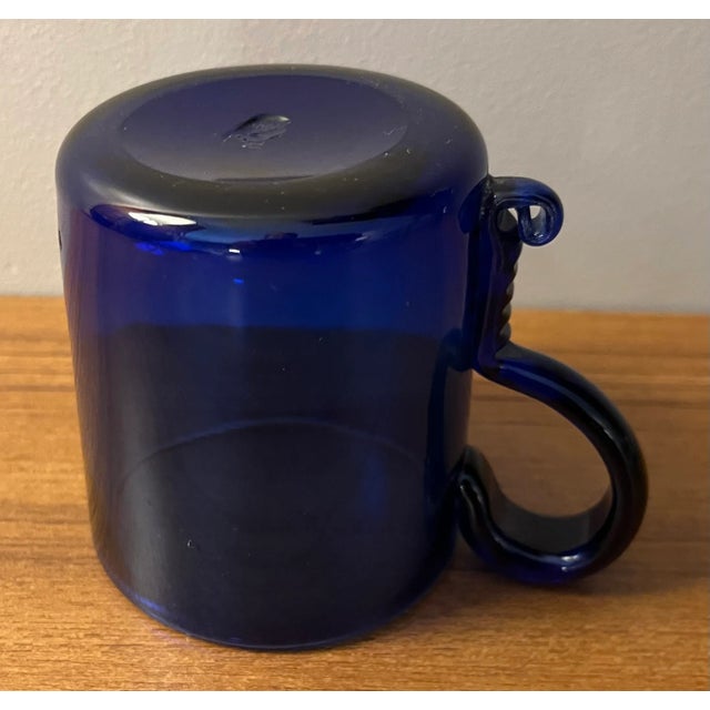19th Century Antique Blue Cobalt Blown Glass Mug With Applied Handle For Sale - Image 5 of 12