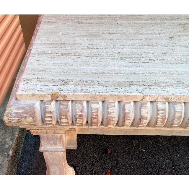 Wood Baker Furniture Rustic French Style Cerused Marble Top Console Tables - Pair For Sale - Image 7 of 8