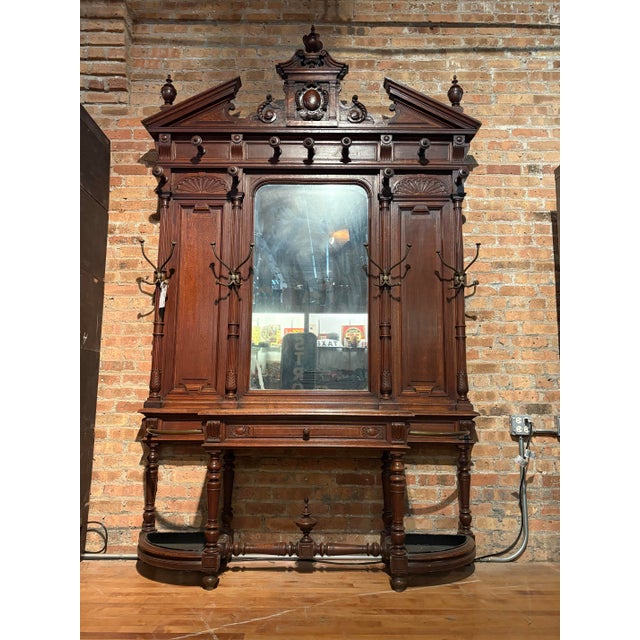 Grand Antique Carved Wood Hall Tree For Sale In Chicago - Image 6 of 11