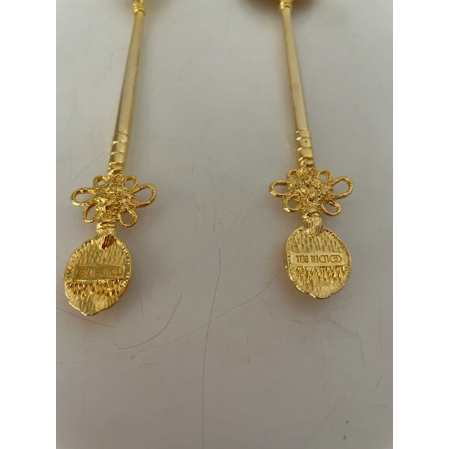 1940s Vintage "Golden Bell Art Works" Gold Plated Hors D" Oeuvre Forks & Spoons with Case- 13 Pieces For Sale - Image 5 of 7