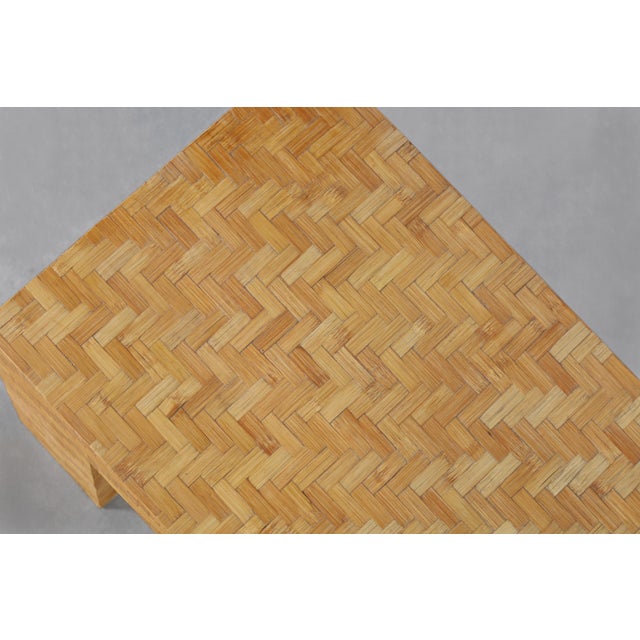 Vintage Postmodern Bamboo Parquet Waterfall Console Table For Sale - Image 12 of 13