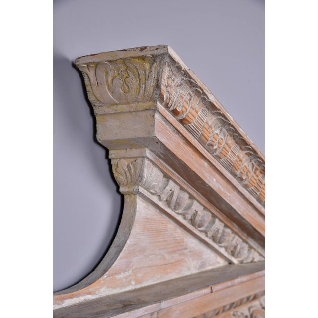 Abstract Large Limed Wooden Overdoor Split Pediment With Highly Carved Bottom Edge For Sale - Image 3 of 12