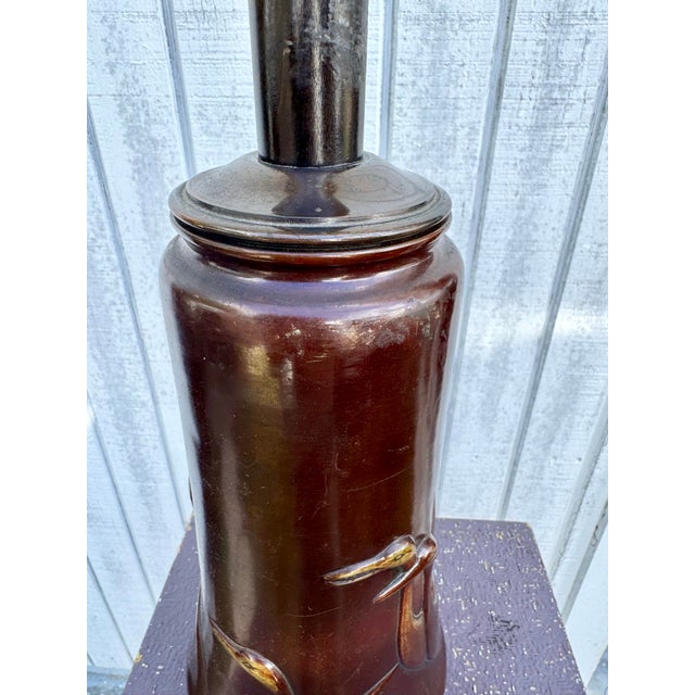 Antique Chinese Flock of Cranes Herons Bronze Lamp For Sale - Image 4 of 9